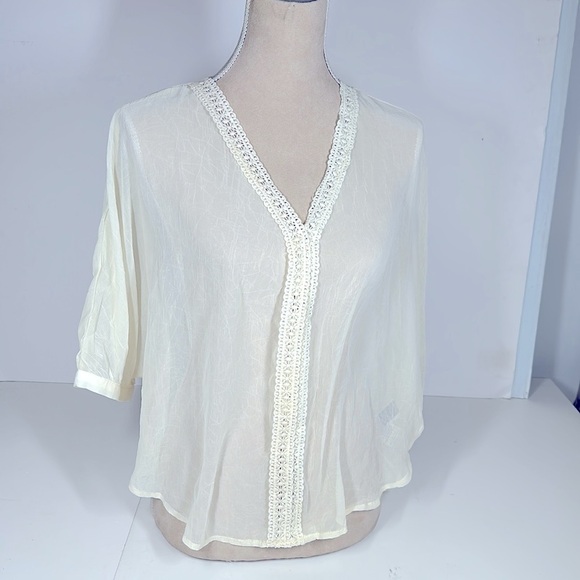 NWOT V-neck Beige Sheer Blouse - Picture 4 of 8